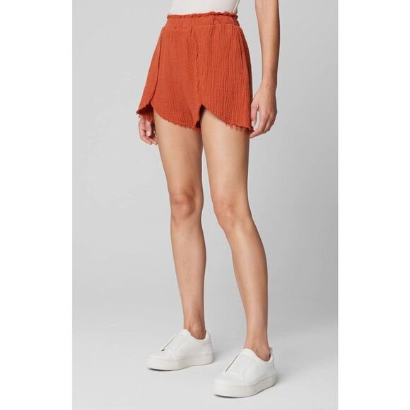 NWT BlankNYC Women’s Red Orange Raw Hem Elastic Waist Chino Shorts Size Medium - Picture 3 of 15